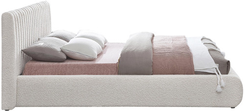 NashCream-F Nash Collection Modern | Contemporary Boucle Fabric Upholstered Full Bed with Rich Cream Boucle Fabric and Deep Channel Tufting, 68" W x 86" D x 38" H, Cream, Full