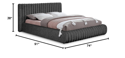 NashBlack-Q Nash Collection Modern | Contemporary Boucle Fabric Upholstered Queen Bed with Rich Black Boucle Fabric and Deep Channel Tufting, 74" W x 91" D x 38" H, Black, Queen