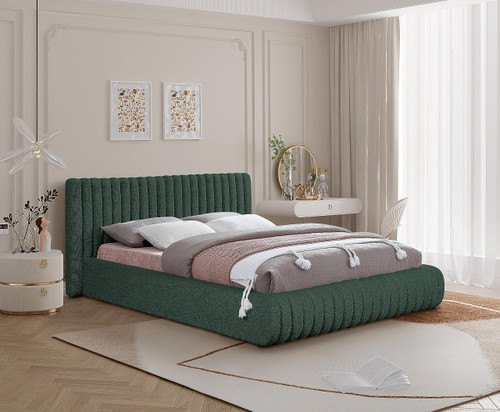 NashGreen-Q Nash Collection Modern | Contemporary Boucle Fabric Upholstered Queen Bed with Rich Green Boucle Fabric and Deep Channel Tufting, 74" W x 91" D x 38" H, Green, Queen