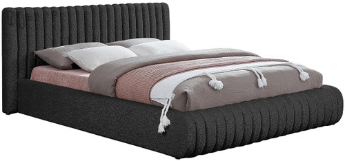 NashBlack-K Nash Collection Modern | Contemporary Boucle Fabric Upholstered King Bed with Rich Black Boucle Fabric and Deep Channel Tufting, 89" W x 91" D x 38" H, Black, King