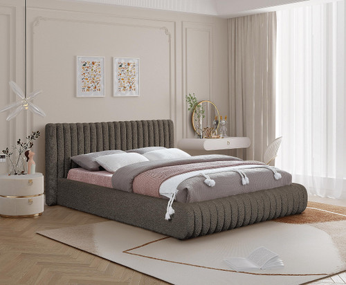 NashBrown-K Nash Collection Modern | Contemporary Boucle Fabric Upholstered King Bed with Rich Brown Boucle Fabric and Deep Channel Tufting, 89" W x 91" D x 38" H, Brown, King