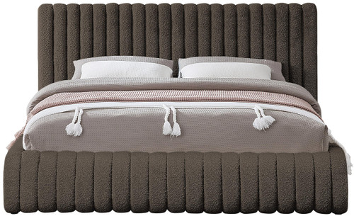 NashBrown-K Nash Collection Modern | Contemporary Boucle Fabric Upholstered King Bed with Rich Brown Boucle Fabric and Deep Channel Tufting, 89" W x 91" D x 38" H, Brown, King