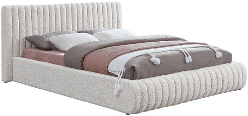 NashCream-K Nash Collection Modern | Contemporary Boucle Fabric Upholstered King Bed with Rich Cream Boucle Fabric and Deep Channel Tufting, 89" W x 91" D x 38" H, Cream, King