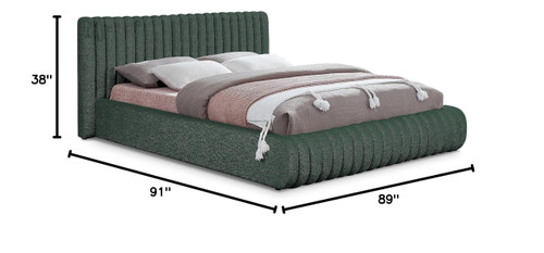 NashGreen-K Nash Collection Modern | Contemporary Boucle Fabric Upholstered King Bed with Rich Green Boucle Fabric and Deep Channel Tufting, 89" W x 91" D x 38" H, Green, King