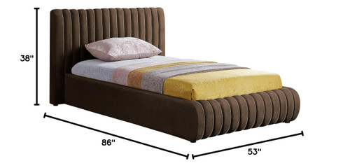 NicoBrown-T Nico Collection Modern | Contemporary Velvet Upholstered Twin Bed with Rich Brown Velvet and Deep Channel Tufting, 53" W x 86" D x 38" H, Brown, Twin
