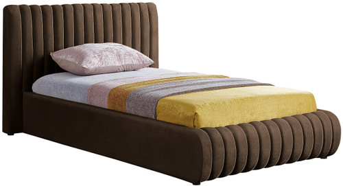 NicoBrown-T Nico Collection Modern | Contemporary Velvet Upholstered Twin Bed with Rich Brown Velvet and Deep Channel Tufting, 53" W x 86" D x 38" H, Brown, Twin