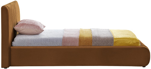 NicoSaddle-T Nico Collection Modern | Contemporary Velvet Upholstered Twin Bed with Rich Saddle Velvet and Deep Channel Tufting, 53" W x 86" D x 38" H, Saddle, Twin