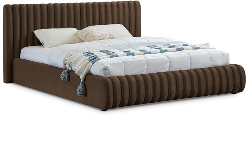NicoBrown-F Nico Collection Modern | Contemporary Velvet Upholstered Full Bed with Rich Brown Velvet and Deep Channel Tufting, 68" W x 86" D x 38" H, Brown, Full