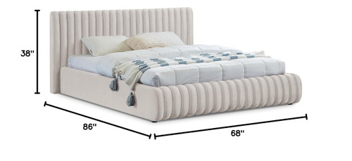 NicoCream-F Nico Collection Modern | Contemporary Velvet Upholstered Full Bed with Rich Cream Velvet and Deep Channel Tufting, 68" W x 86" D x 38" H, Cream, Full