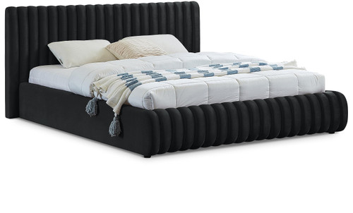 NicoBlack-F Nico Collection Modern | Contemporary Velvet Upholstered Full Bed with Rich Black Velvet and Deep Channel Tufting, 68" W x 86" D x 38" H, Black, Full