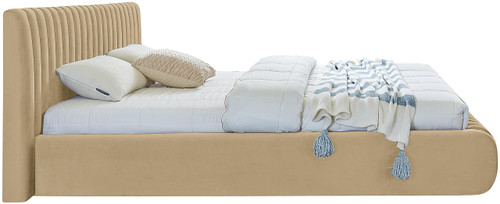 NicoCamel-Q Nico Collection Modern | Contemporary Velvet Upholstered Queen Bed with Rich Camel Velvet and Deep Channel Tufting, 74" W x 91" D x 38" H, Camel, Queen