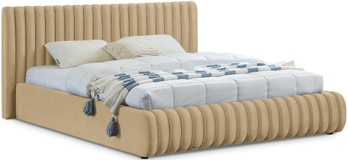 NicoCamel-Q Nico Collection Modern | Contemporary Velvet Upholstered Queen Bed with Rich Camel Velvet and Deep Channel Tufting, 74" W x 91" D x 38" H, Camel, Queen