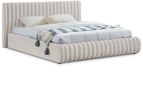 NicoCream-Q Nico Collection Modern | Contemporary Velvet Upholstered Queen Bed with Rich Cream Velvet and Deep Channel Tufting, 74" W x 91" D x 38" H, Cream, Queen