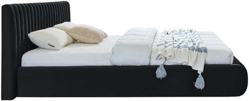 NicoBlack-Q Nico Collection Modern | Contemporary Velvet Upholstered Queen Bed with Rich Black Velvet and Deep Channel Tufting, 74" W x 91" D x 38" H, Black, Queen