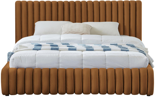 NicoSaddle-Q Nico Collection Modern | Contemporary Velvet Upholstered Queen Bed with Rich Saddle Velvet and Deep Channel Tufting, 74" W x 91" D x 38" H, Saddle, Queen