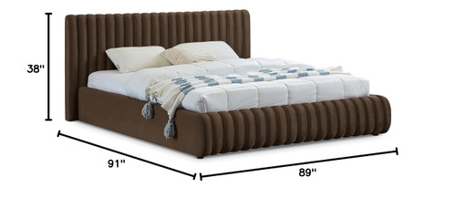 NicoBrown-K Nico Collection Modern | Contemporary Velvet Upholstered King Bed with Rich Brown Velvet and Deep Channel Tufting, 89" W x 91" D x 38" H, Brown, King