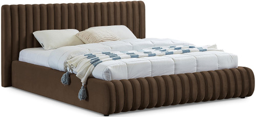 NicoBrown-K Nico Collection Modern | Contemporary Velvet Upholstered King Bed with Rich Brown Velvet and Deep Channel Tufting, 89" W x 91" D x 38" H, Brown, King