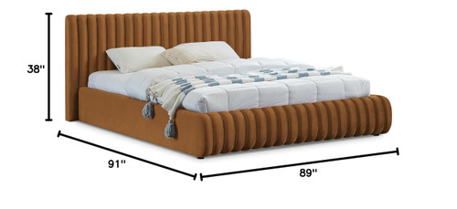 NicoSaddle-K Nico Collection Modern | Contemporary Velvet Upholstered King Bed with Rich Saddle Velvet and Deep Channel Tufting, 89" W x 91" D x 38" H, Saddle, King