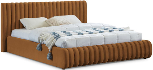 NicoSaddle-K Nico Collection Modern | Contemporary Velvet Upholstered King Bed with Rich Saddle Velvet and Deep Channel Tufting, 89" W x 91" D x 38" H, Saddle, King