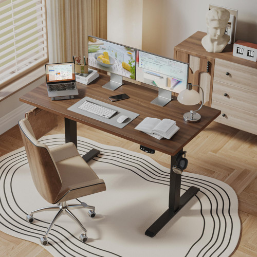 Electric Height Adjustable Standing Desk, 48 Inch, Dark Walnut