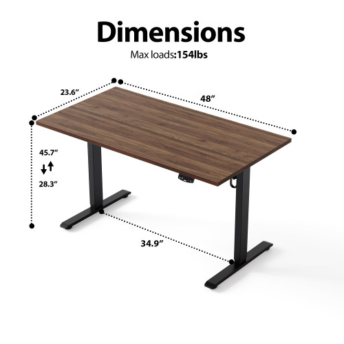 Electric Height Adjustable Standing Desk, 48 Inch, Dark Walnut