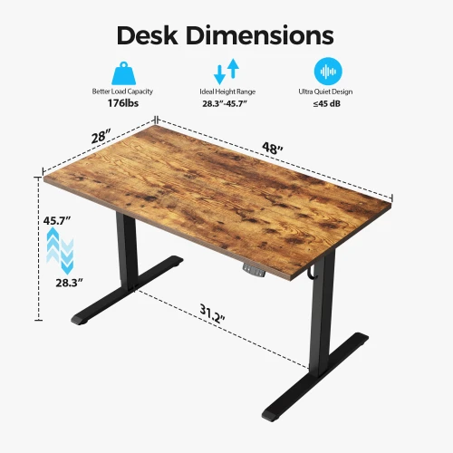 48*28 Inch Height Adjustable Electric Standing Desk, Rustic Brown