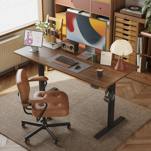55*24 Inch Height Adjustable Electric Standing Desk, Dark Walnut