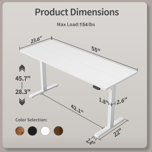 55 * 24 Inch Height Adjustable Electric Standing Desk, White