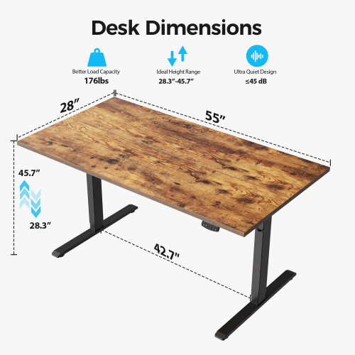 55*28 Inch Height Adjustable Electric Standing Desk, Rustic Brown