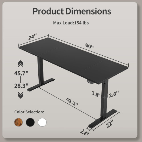 60 * 24 Inch Height Adjustable Electric Standing Desk, Black