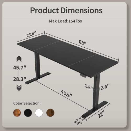 63 * 24 Inch Height Adjustable Electric Standing Desk, Black