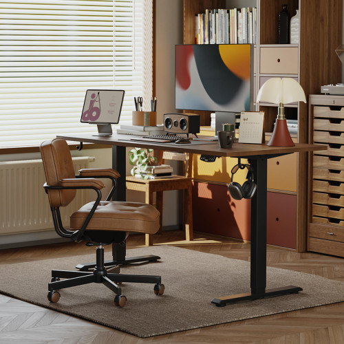 63*24 Inch Height Adjustable Electric Standing Desk, Dark Walnut