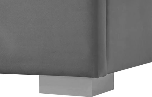 NoraGrey-T Nora Collection Modern | Contemporary Velvet Upholstered Bed with Deep Channel Tufting and Both Gold and Chrome Legs Included, 44.3" W x 81.9" D x 56.6" H, Grey, Twin