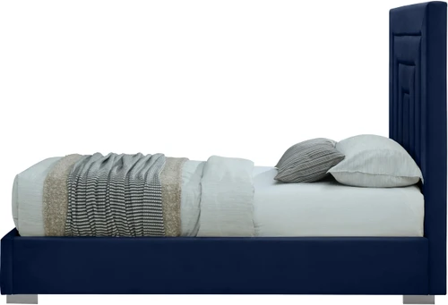 NoraNavy-T Nora Collection Modern | Contemporary Velvet Upholstered Bed with Deep Channel Tufting and Both Gold and Chrome Legs Included, 44.3" W x 81.9" D x 56.6" H, Navy, Twin