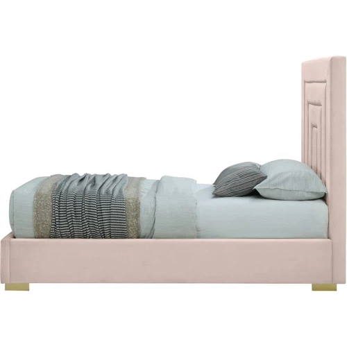 NoraPink-T Nora Collection Modern | Contemporary Velvet Upholstered Bed with Deep Channel Tufting and Both Gold and Chrome Legs Included, 44.3" W x 81.9" D x 56.6" H, Pink, Twin