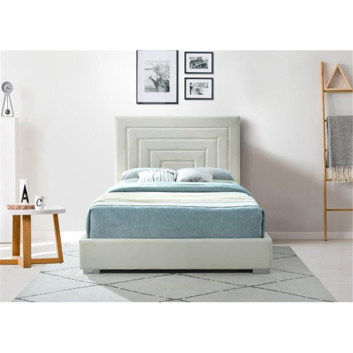 NoraCream-F Nora Collection Modern | Contemporary Velvet Upholstered Bed with Deep Channel Tufting and Both Gold and Chrome Legs Included, 60" W x 81.9" D x 56.6" H, Cream, Full