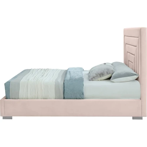 NoraPink-Q Nora Collection Modern | Contemporary Velvet Upholstered Bed with Deep Channel Tufting and Both Gold and Chrome Legs Included, 66" W x 87.4" D x 56.5" H, Pink, Queen