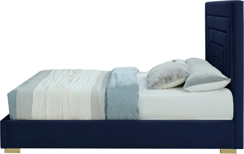 NoraNavy-K Nora Collection Modern | Contemporary Velvet Upholstered Bed with Deep Channel Tufting and Both Gold and Chrome Legs Included, 81.7" W x 87.4" D x 56.6" H, Navy, King