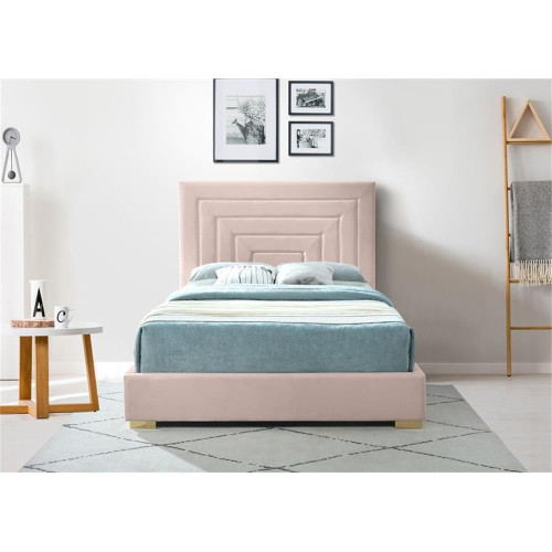 NoraPink-K Nora Collection Modern | Contemporary Velvet Upholstered Bed with Deep Channel Tufting and Both Gold and Chrome Legs Included, 81.7" W x 87.4" D x 56.6" H, Pink, King