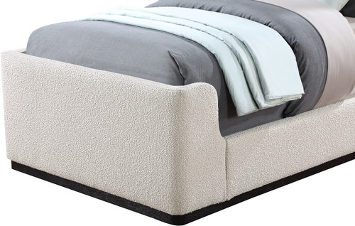OliverCream-T Oliver Collection Modern | Contemporary Boucle Fabric Upholstered Twin Bed with Solid Wood Black Wire Brush Finish, 43.5" W x 82.5" D x 56.5" H, Cream, Twin