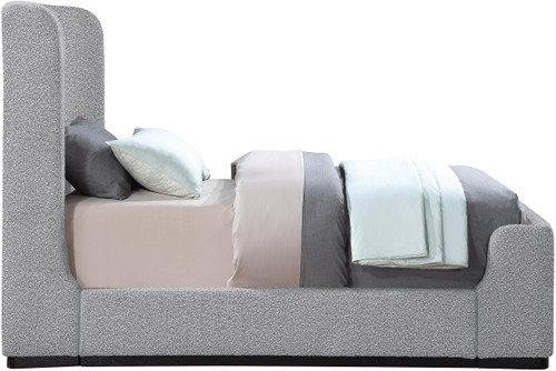 OliverGrey-T Oliver Collection Modern | Contemporary Boucle Fabric Upholstered Twin Bed with Solid Wood Black Wire Brush Finish, 43.5" W x 82.5" D x 56.5" H, Grey, Twin