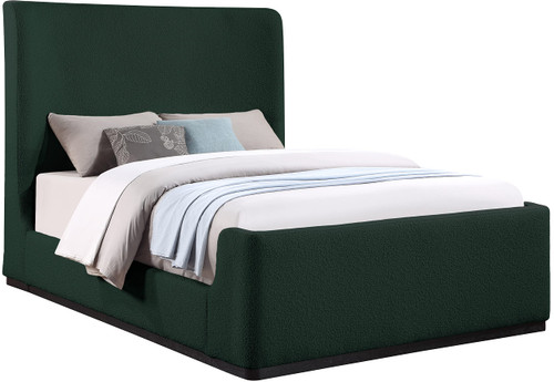 OliverGreen-F Oliver Collection Modern | Contemporary Boucle Fabric Upholstered Full Bed with Solid Wood Black Wire Brush Finish, 58.5" W x 82.5" D x 56.5" H, Green, Full