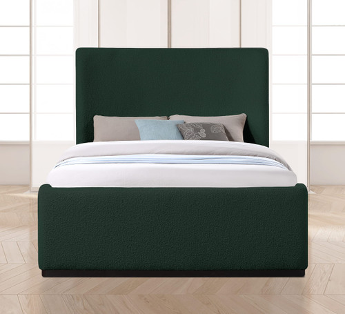 OliverGreen-F Oliver Collection Modern | Contemporary Boucle Fabric Upholstered Full Bed with Solid Wood Black Wire Brush Finish, 58.5" W x 82.5" D x 56.5" H, Green, Full