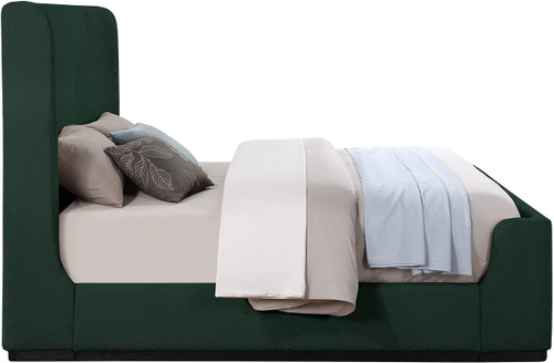 OliverGreen-F Oliver Collection Modern | Contemporary Boucle Fabric Upholstered Full Bed with Solid Wood Black Wire Brush Finish, 58.5" W x 82.5" D x 56.5" H, Green, Full