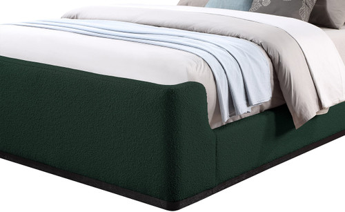 OliverGreen-F Oliver Collection Modern | Contemporary Boucle Fabric Upholstered Full Bed with Solid Wood Black Wire Brush Finish, 58.5" W x 82.5" D x 56.5" H, Green, Full
