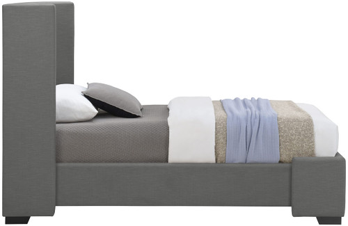 OxfordGrey-T Oxford Collection Mid-Century Modern Linen Textured Fabric Upholstered Bed with Wing Back Headboard and Espresso Wood Legs, 47.5" W x 81.5" D x 53" H, Grey, Twin