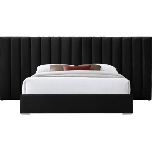 PabloBlack-Q Pablo Collection Modern | Contemporary Velvet Upholstered Bed with Deep Channel Tufting and Sturdy Chrome Metal Legs, Black, Queen, 103" W x 85.5" D x 41.5" H