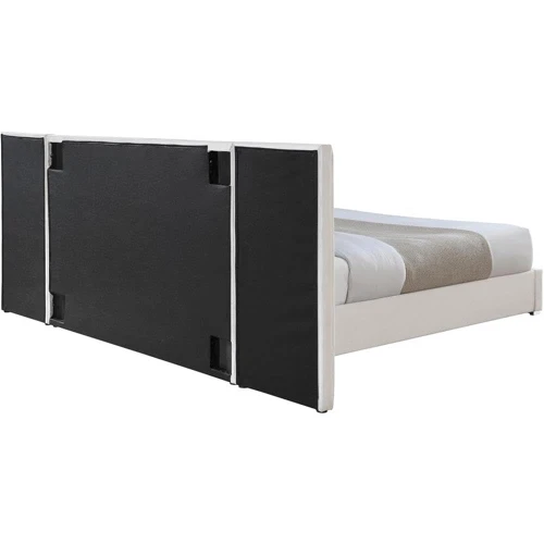 PabloCream-Q Pablo Collection Modern | Contemporary Velvet Upholstered Bed with Deep Channel Tufting and Sturdy Chrome Metal Legs, Cream, Queen, 103" W x 85.5" D x 41.5" H