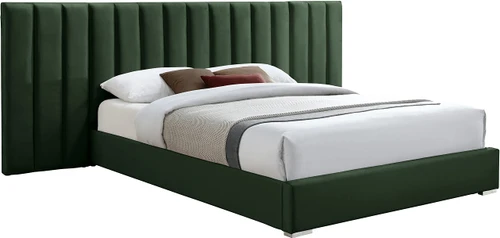 PabloGreen-Q Pablo Collection Modern | Contemporary Velvet Upholstered Bed with Deep Channel Tufting and Chrome Metal Legs, 103" W x 85.5" D x 41.5" H