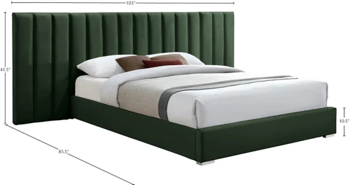 PabloGreen-Q Pablo Collection Modern | Contemporary Velvet Upholstered Bed with Deep Channel Tufting and Chrome Metal Legs, 103" W x 85.5" D x 41.5" H